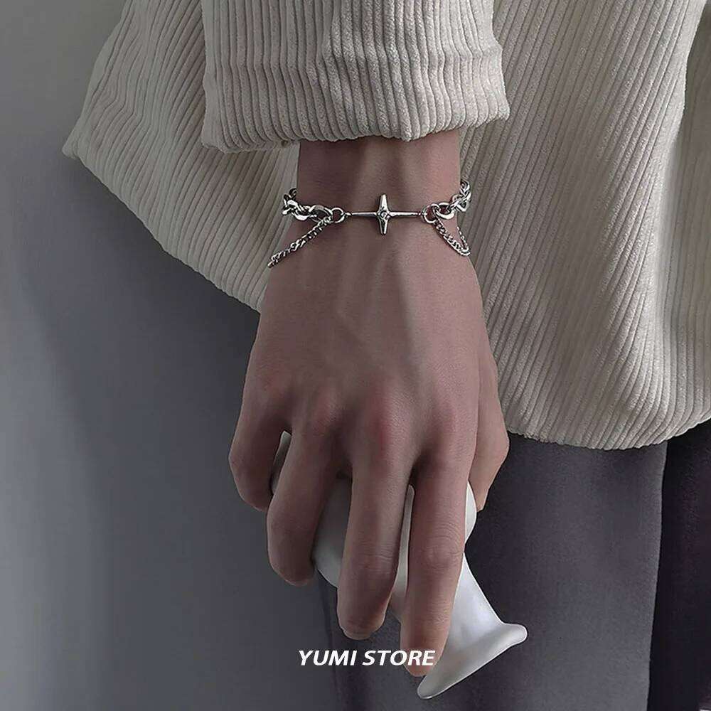 Titanium Steel Star Cross For Men Women Trendy Hip Hop Double-Layer Charm Bracelet Unisex Jewelry Punk Accessories Z260313