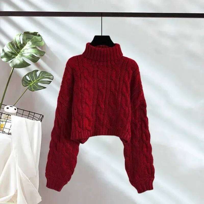 High-neck Pullover Short Twist Sweater for Women in Autumn and Winter New Lazy Style Loose Thickened Knitted Outside Wear Z260314
