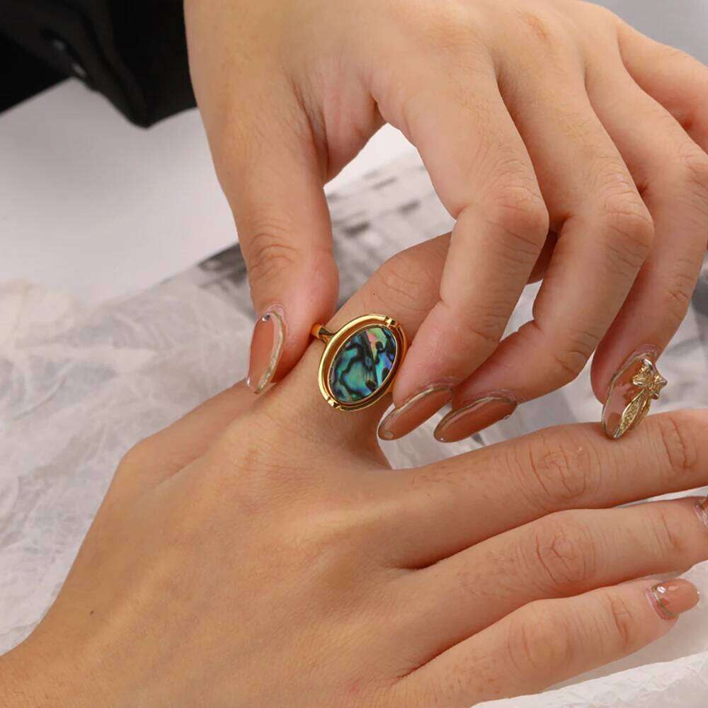 Natural Colorful Abalone Shells Ring For Women Goth Polished Overturn Finger Rings Gold Plated Vintage Jewelry Wedding Gifts H260312