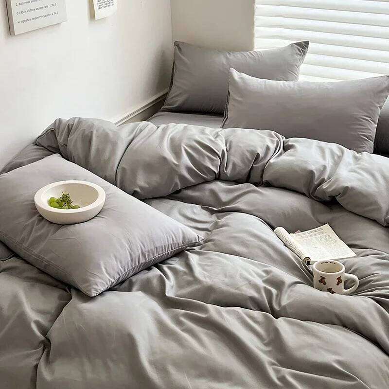 Solid Bed Linen Cotton Bedding Set with Sheet Duvet Cover Pillowcase Single Couple Bedsheet King Queen Double Twin Size H260312 - view 4