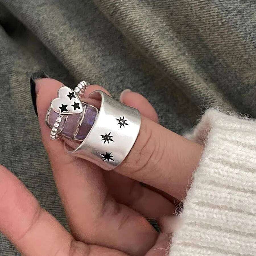 BF CLUB 925 Sterling Silver Rings For Women Girl Female Open Minimalist Retro Stars Ring Creative Anillos Bague Fine Jewelry H260312