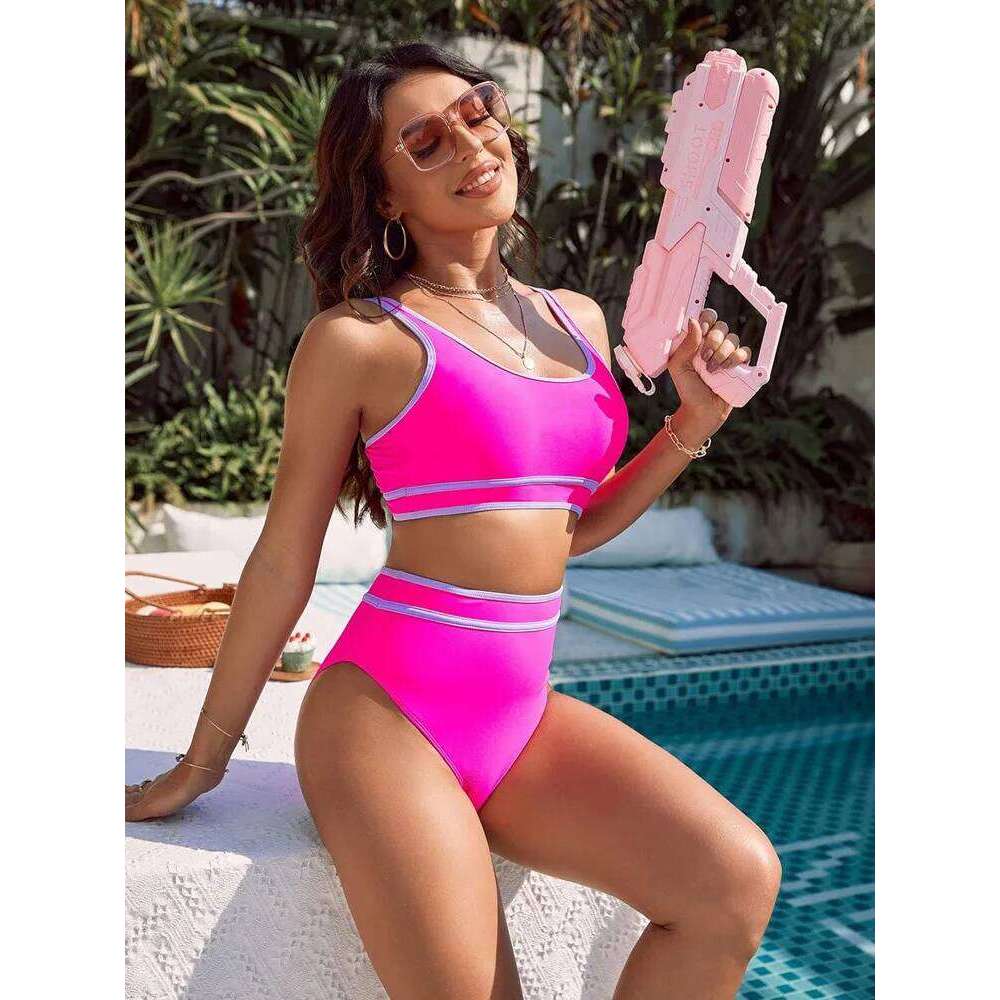 Sexy Sport Bikini Set Swimwear Women High Waist Two-Piece Swimsuit Woman Tankini Y2k Bath Suits Beach Wear Monokini 26H0313