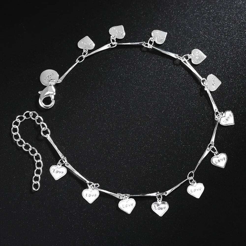 925 Sterling Silver Bracelets for Women LOVE Heart card Chain Fashion Wedding Party Girl student Christmas Gifts fine Jewelry Z260313