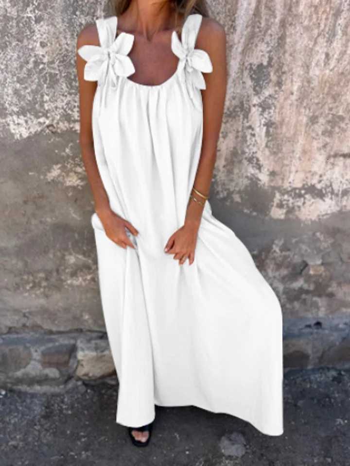 V-neck Solid Color Short Sleeved Lace Up Womens Dress High Street Fashion Elegant Commuting Style Summer DressesT260314