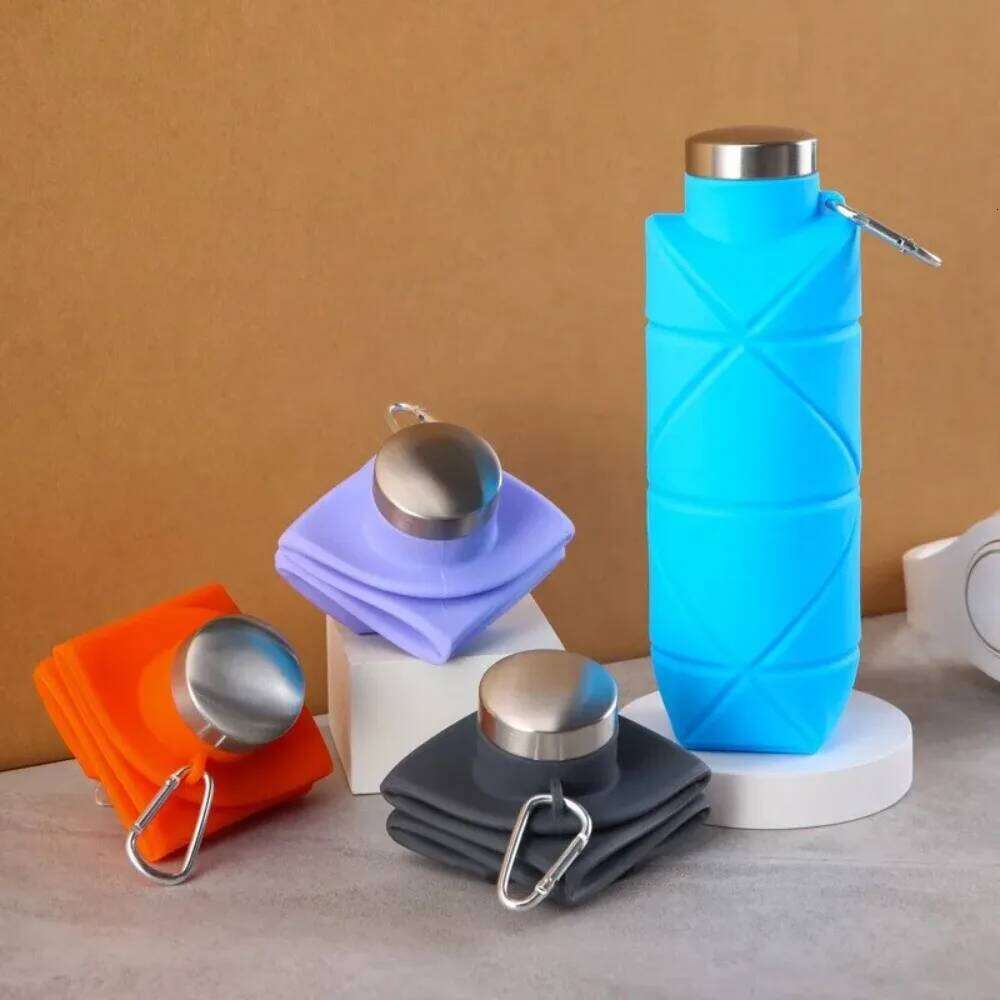 Diamond-Shaped Folding Silicone Water - Food-Grade Portable Outdoor Sports Travel Bottle Z260313