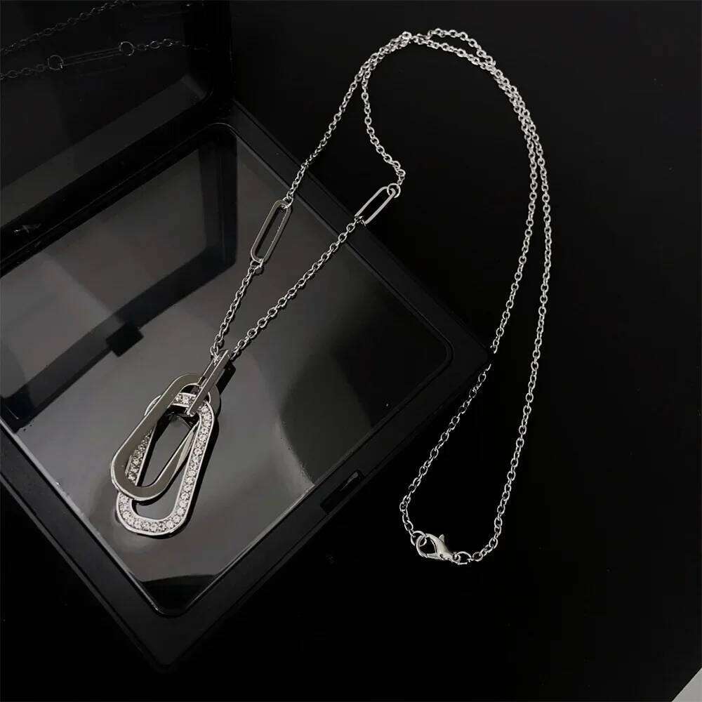 Minimalist Geometric Crystal Oval Square Pendant Necklace for Women Stainless Steel Long Sweater Chains Jewelry Statement Gift H260312