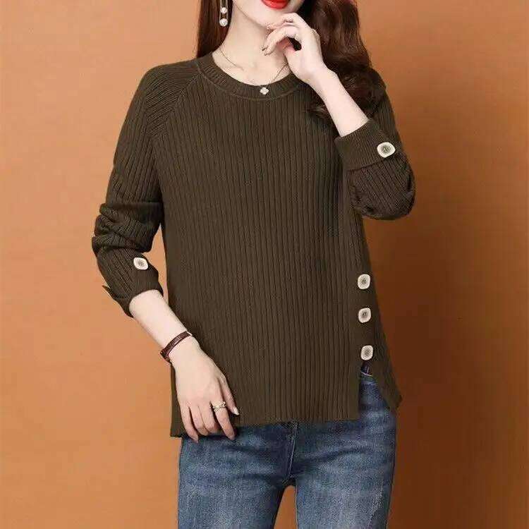 Autumn Winter Striped Pullover Sweater For Women's Knitwears Tops Middle Aged Mother Warm Bottoming Sweaters Pull Femme S-3XL Z260313