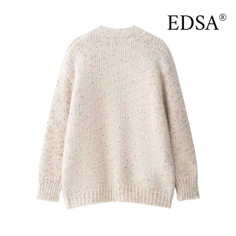 EDSA Women Oversized Knitted Cardigan Single Breasted V-Neck Loose Sweater Coat for Spring Autumn Streetwear Z260313