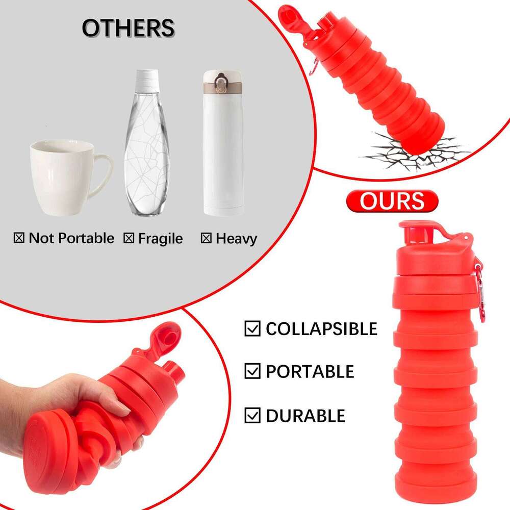 1 PC Red 500ML Portable Foldable Silicone Bottle Folding Gym Water Bottles Food Grade Z260314