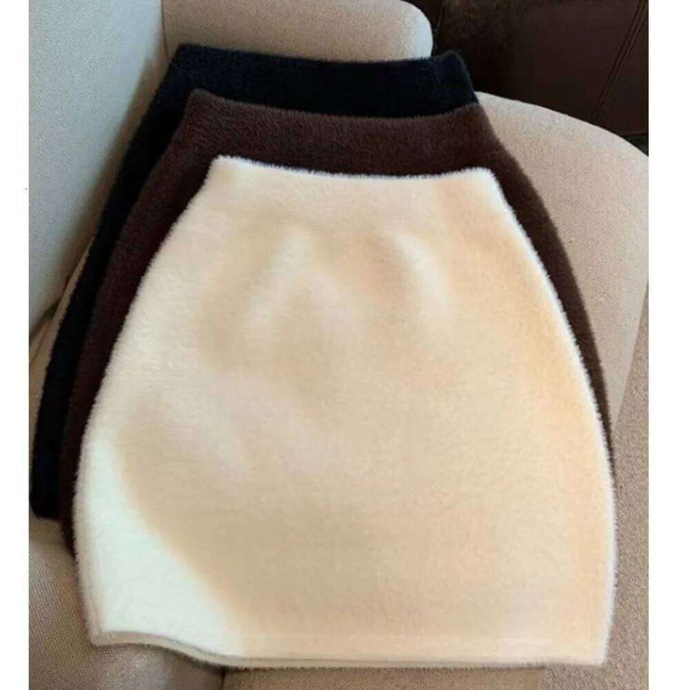 Elastic Waist Slim Women Short Sexy Elegant All-Match Basic Mini Winter Sweet Casual Knit Imitation Mink Fur Skirt Z260314
