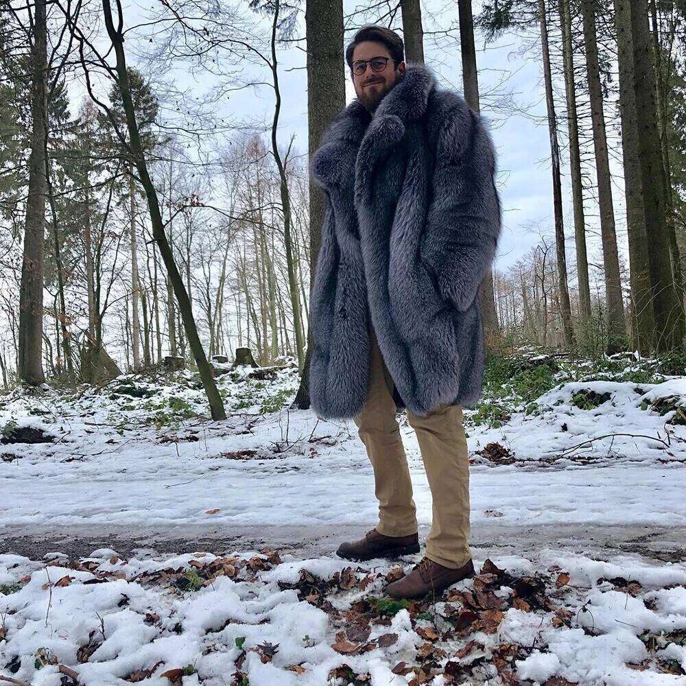 Men's fox fur long winter thickened warm trench coat Fashion High Quality Faux Fur Jacket Warm Autumn New Z260313