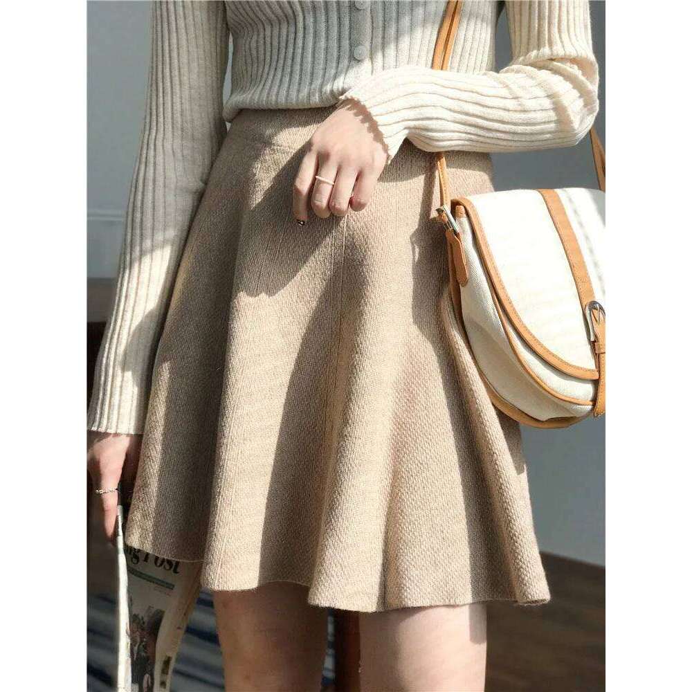 Knitted Mini Women High Waist Pleated Skirt Autumn Winter Streetwear Solid All Match A Line Skirts Z260314