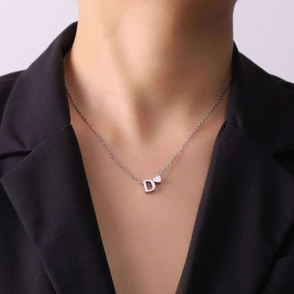 Cazador Initial Letter Mini Heart Pendant Necklace for Women Stainless Steel A-Z Alphabet Choker Chain Jewelry Christmas Gift H260312
