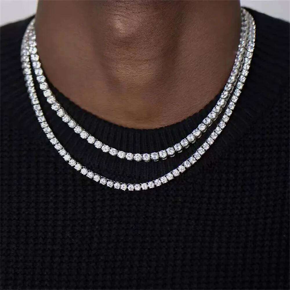 4mm Hip Hop Zircon Crystal Men Rock Silver Color Tennis Chain Necklace For Women Fashion Party Jewelry Gift H260312