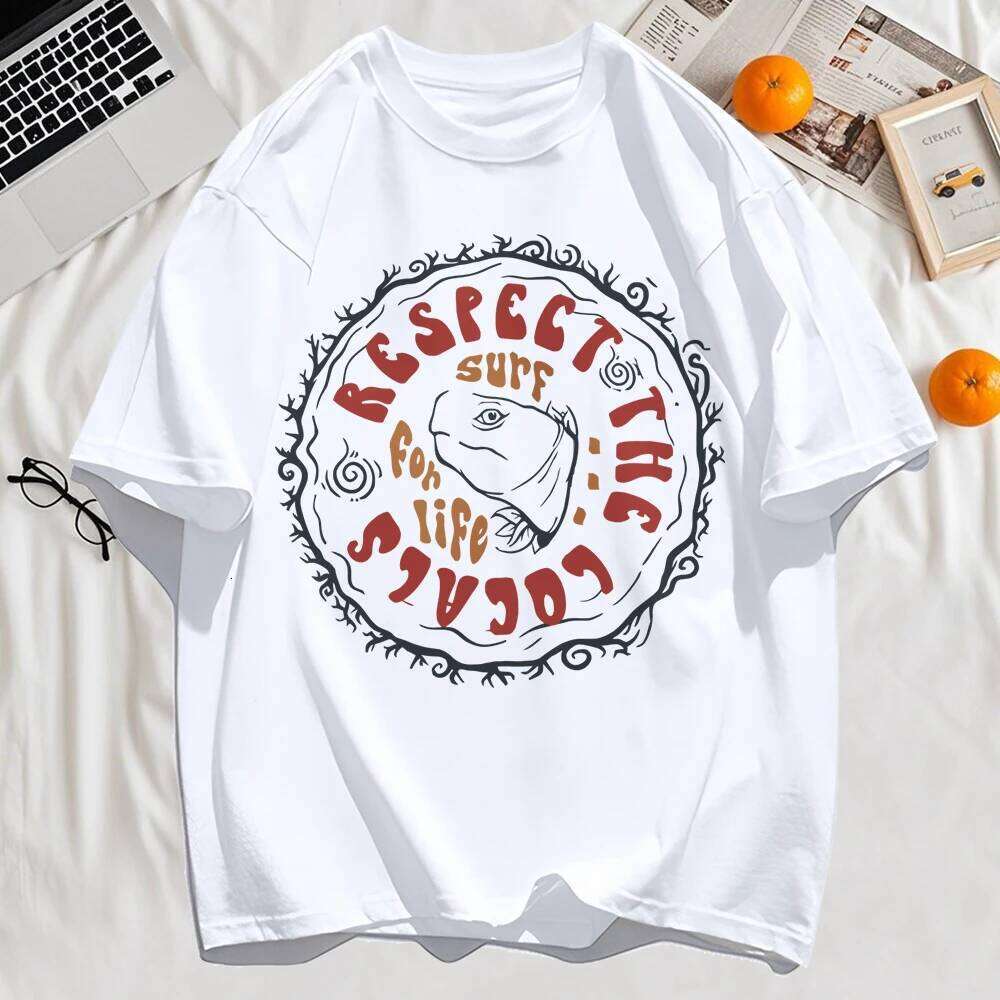 Respect The Locals Surf for Life Print Basics T Shirt Women Hip Hop Tee Shirts O-Neck Casual Short Sleeve Loose Soft Y2K Top Z260314