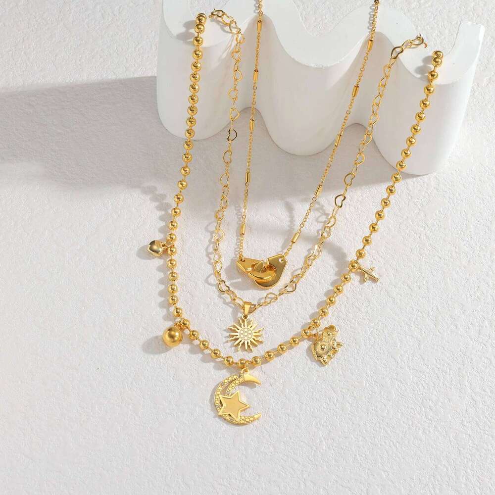 Bohemia Green Natural Stone Women Necklaces 3-Layers Stainless Steel Snake Chains Vintage Choker Necklace Summer Jewelry H260312