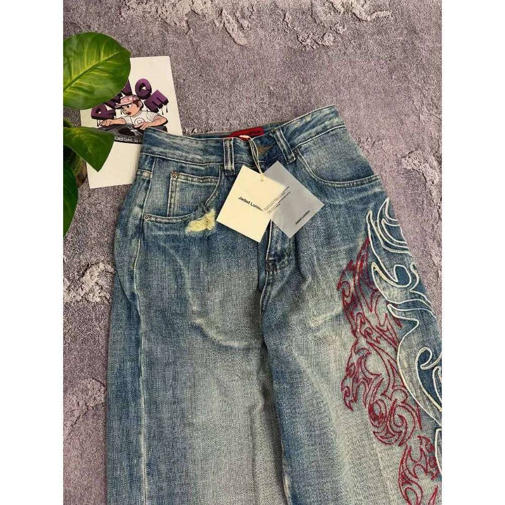 Y2K American New Pattern Embroidery Baggy Jeans Men High Street Vintage Hip Hop Fashion Casual Joker Couple Wide-leg Pants Z260313
