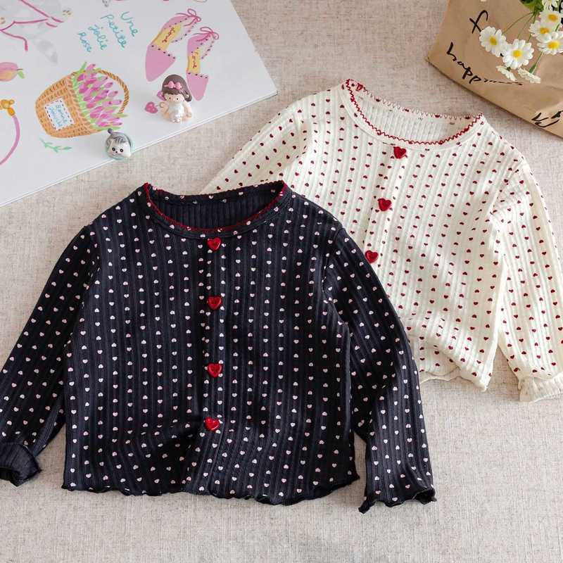 Women's T-Shirt Spring and Autumn Girls' T-Shirt, Stylish Baby Clothing, Children's Unique Trendy Brand Korean Version Fresh Lace Heart