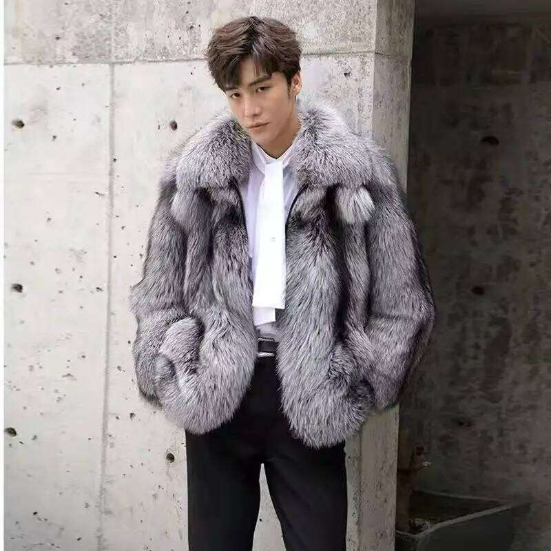 Luxury Brand Men's Autumn Winter Fluffy New Business Casual Silver Fox Jacket Faux Fur Coats Fashion Charming Warm Tops Z260313