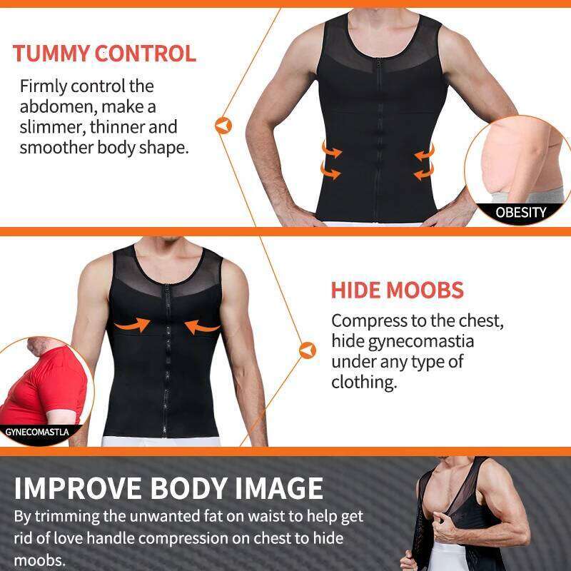 Mens Chest Compression Gynecomastia Vest Slimming Shirt Body Shaper Tank Top Front Zipper Corset For Man Shapewear 26Y0313