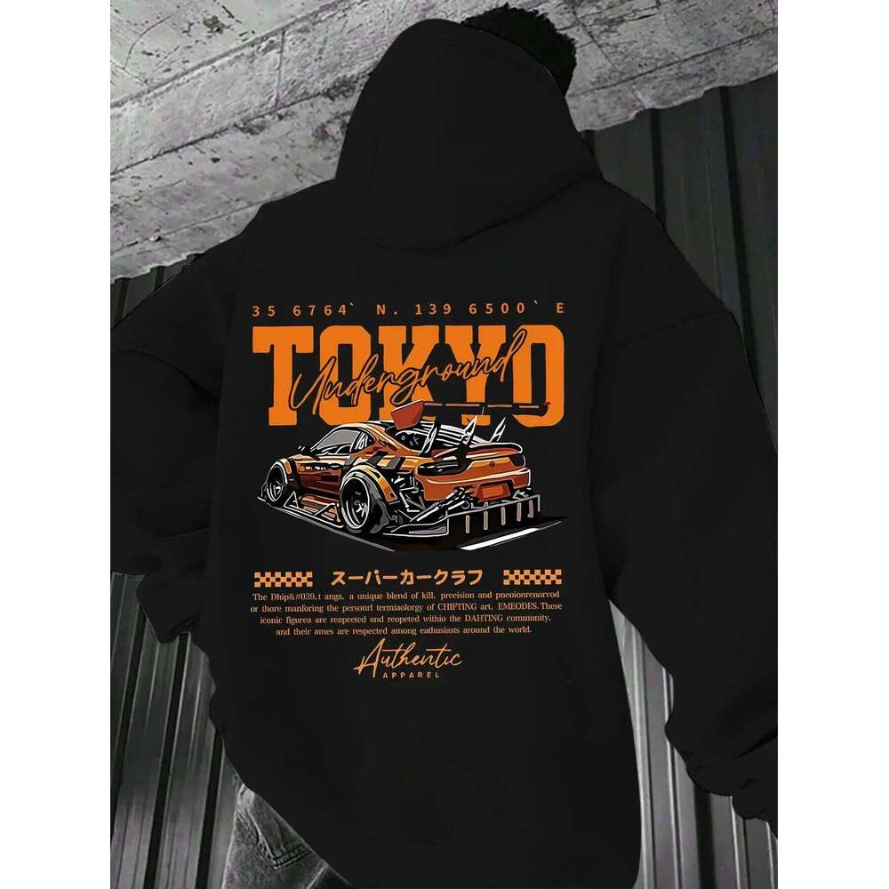 Autumn Winter Fashion Trend Tokyo Print Soft Comfortable Men Hooded Sweatshirt Daily Outdoor Street Casual Loose Warm Sportswear Z260314