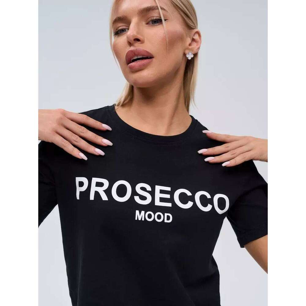 Summer Cotton Top PROSECCO MOOD Letter Printed Women's Casual Street Y2K Harajuku Loose T-shirt Tops Z260314