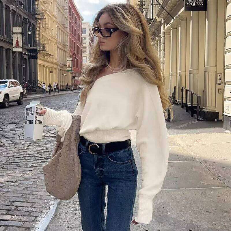 2025 Women New Fashion Off Shoulder Solid Casual Knitting Sweater Female Chic Long Sleeve Pullovers Coat Tops Z260314