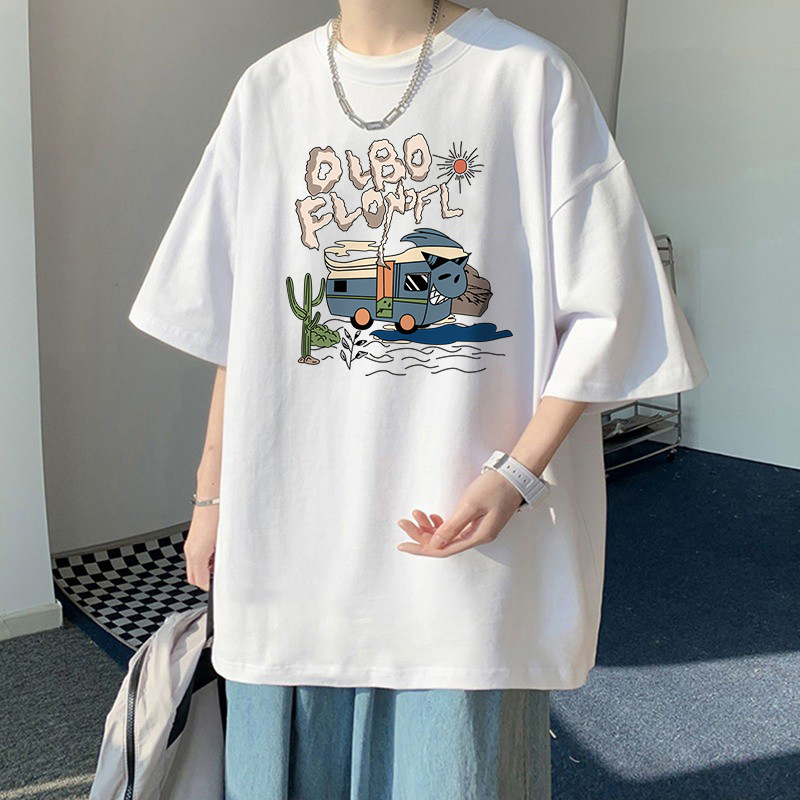 100% Cotton Short Sleeve T-Shirt, Plus Size for 300 Lbs Men, Summer Casual Student Style Printed Korean Loose Half Sleeve Tees