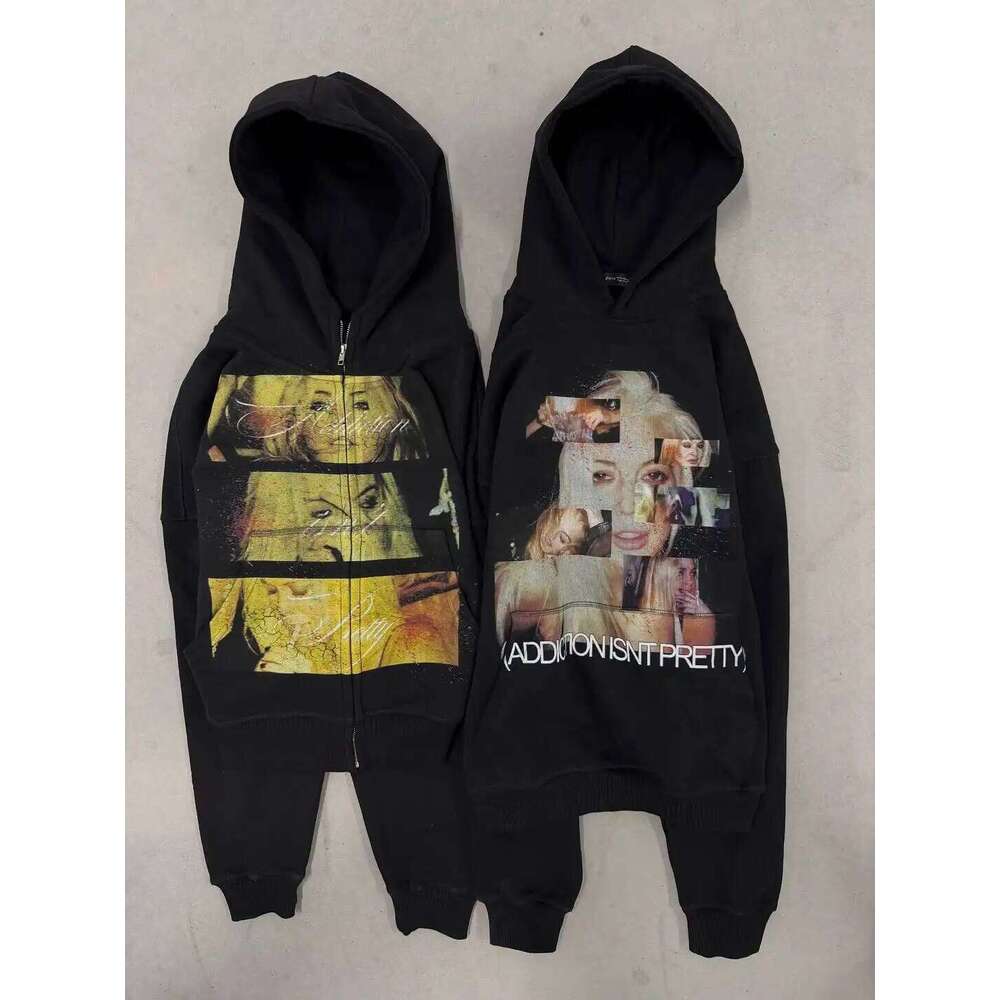 Youth Male Clothes Urban Outerwear Loose Fit Printed Design Trendy Men Cool Zip Up Hoodies Black Casual Streetwear Swag Pullover Z260314