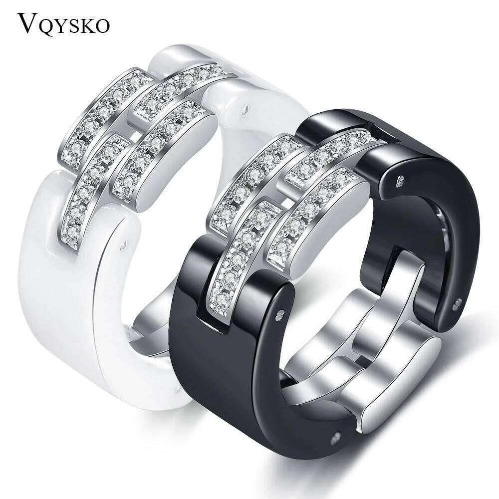 Flexible Black White Ceramic Anneaux Jewelry Fashion Crystal Wedding Engagement Rings For Women Party Accessories Design H260312
