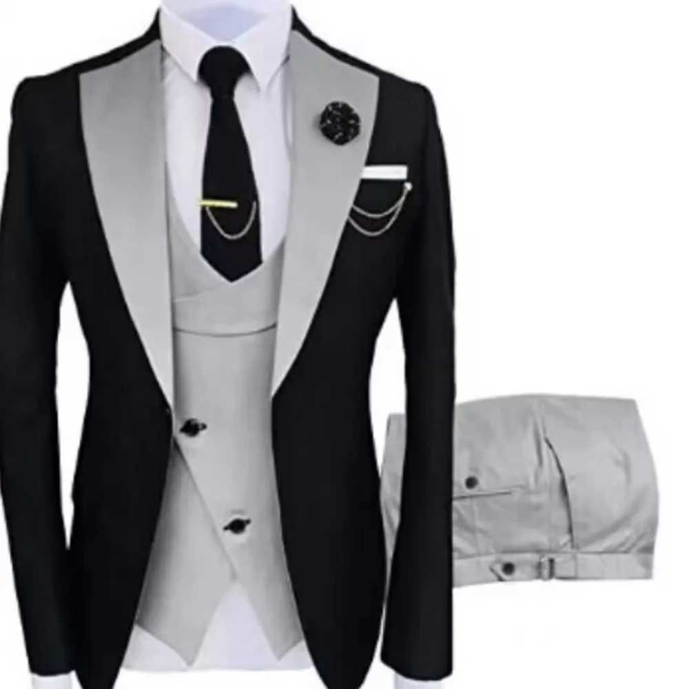 3 Pieces Slim Fit Mens Tuxedo Suits Formal Business Groom Costume for Wedding Party Prom - Jacket Pant Vest Set a05 M260313