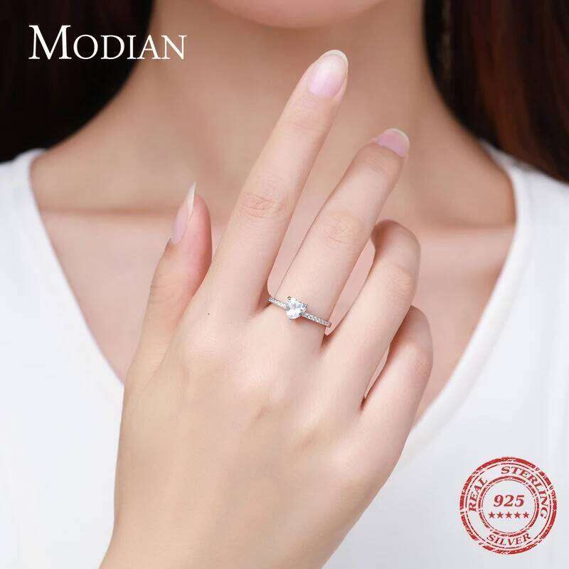 Modian Sparkling 925 Sterling Silver Heart 1CT Clear CZ Finger Rings For Women Classic Wedding Accessories Jewelry GIFT H260312