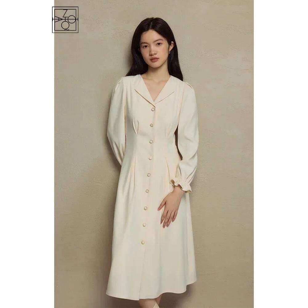 ZIQIAO Petite High Waist Tightening Red Shirt Women's Autumn Winter 2023 New Style Long A-line Dress For Women Z260313
