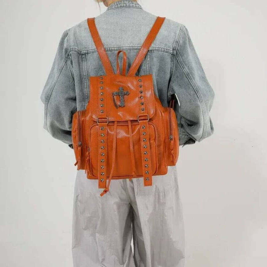 TAURUSCIAGA Rivet Y2k Backpack Women Gothic Punk PU Leather Shoulder Ladies Vintage Harajuku Backpacks College Large Capacity School Bag Daily Versati