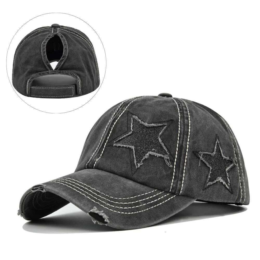 2024 New High Ponytail Baseball Cap for Women Snapback Hat Bone Hip Hop Adjustable Distressed Star Dad Hats Casquettes Femmes Z260314