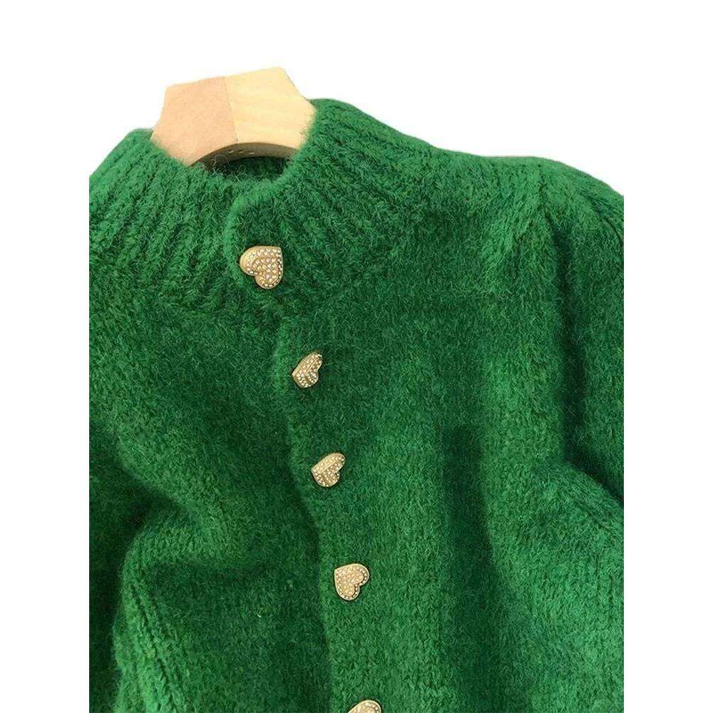 Green Knitted Cardigan Sweaters Autumn Half High Collar Sweet Korean Fashion Winter New Casual Jacket Z260313