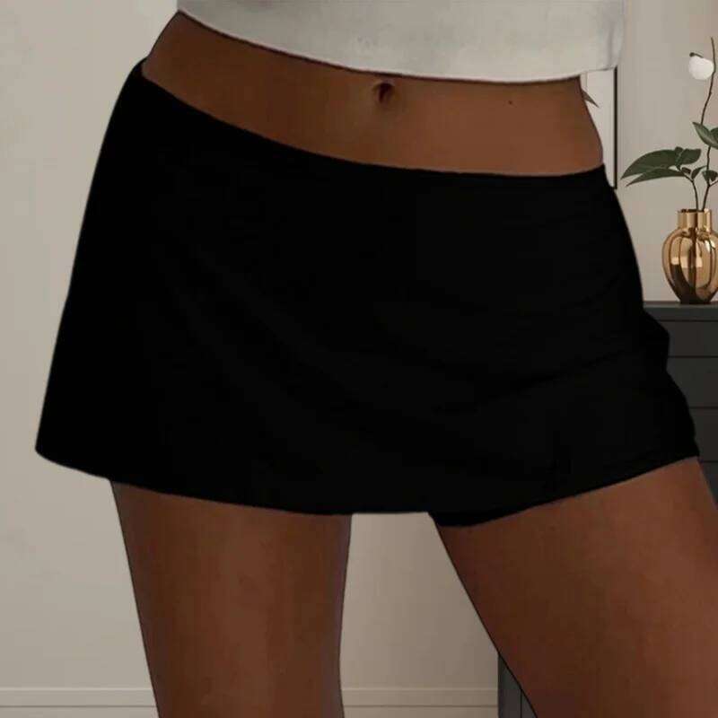 Lamuusaa y2k Skorts Women Summer Clothes Solid Color Elastic Low Waist Mini Skirt with Pockets 2000s Clothing Club Streetwear Z260314