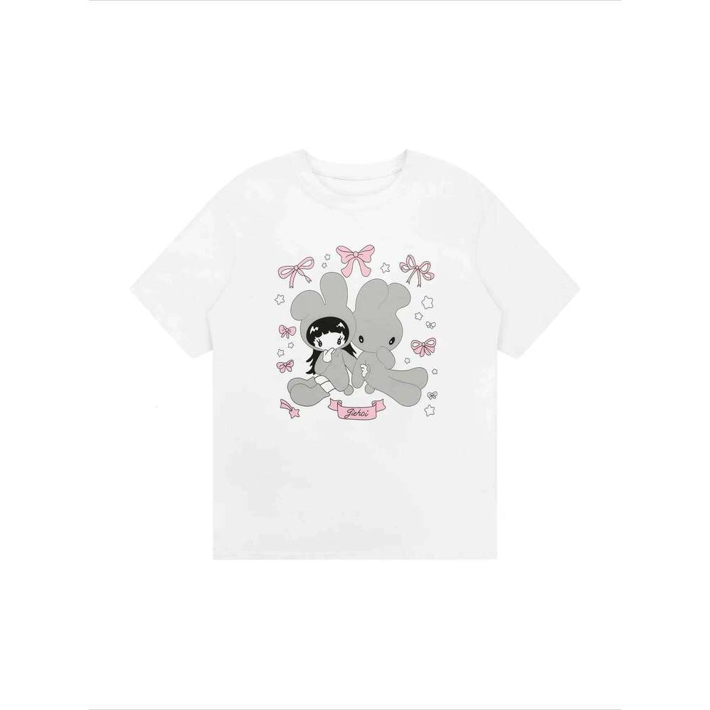 Cute and Sweet Bunny Girl Sweat-absorbent Print Top Women Clothing Graphic T Shirts Summer Streetwear Vintage Harajuku Z260314