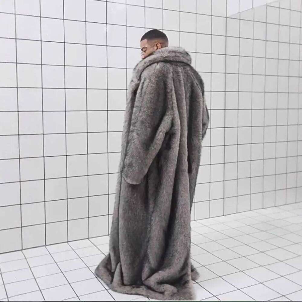 Men Faux Fur Jacket Long Coat Full Length Thick Fluffy Warm Shaggy Outerwear Business Turn Down Collar 2025 Winter Overcoat Z260313