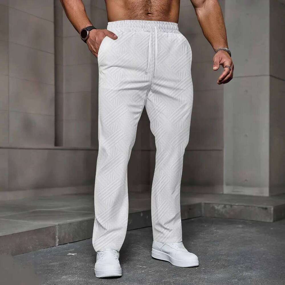 Men's sporty casual trousers, fashionable jacquard elastic waist street pants, solid-color loose all-season pants Z260315