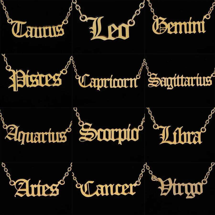 Stainless Steel 12 Zodiac Constellation Necklaces Letter Aquarius Aries Gemini Pisces Leo Sagittarius Pendant Necklace for Women H260312