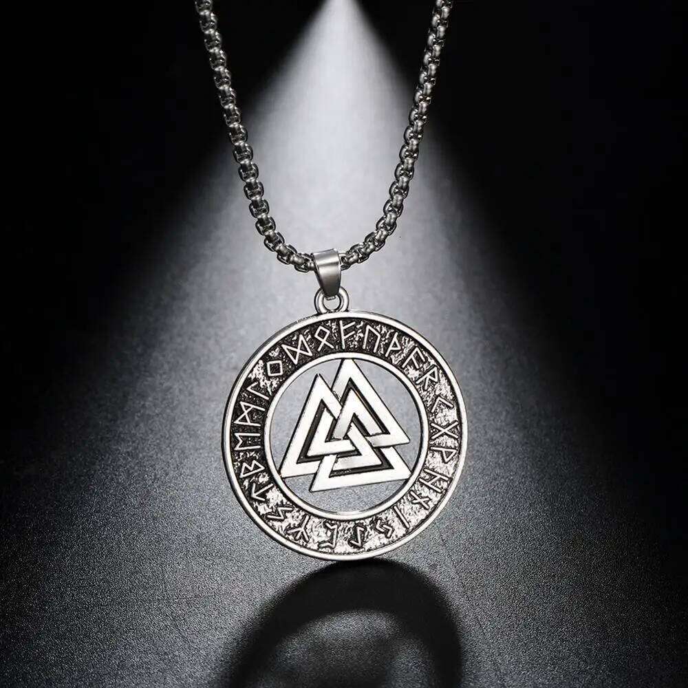 Teamer Vintage Men Ethnic Viking Warrior Scandinavian Amulet Valknut Odin's Symbol of Norse Runes Pendant Necklace H260312