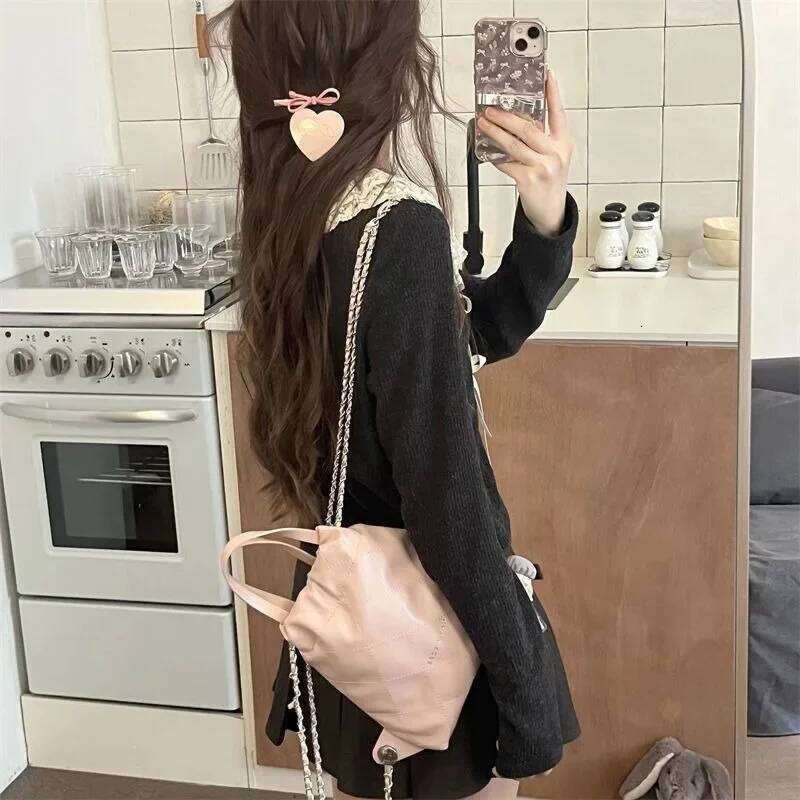 Long Sleeve Knitted Cardigans Women Single Breasted Patchwork Sweet Lace Fall Winter Lovely Casual Tops Bow V-neck All-match Ins Z260313