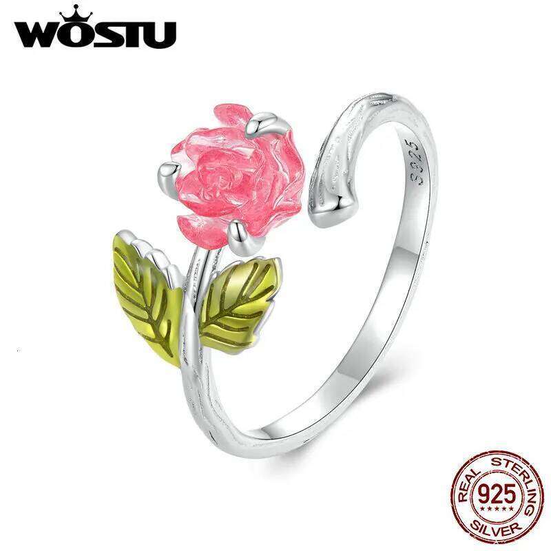 WOSTU Real 925 Sterling Silver Change Color Rose Flower Openging Rings For Women ly Wedding Party Jewelry Anniversary gift H260312