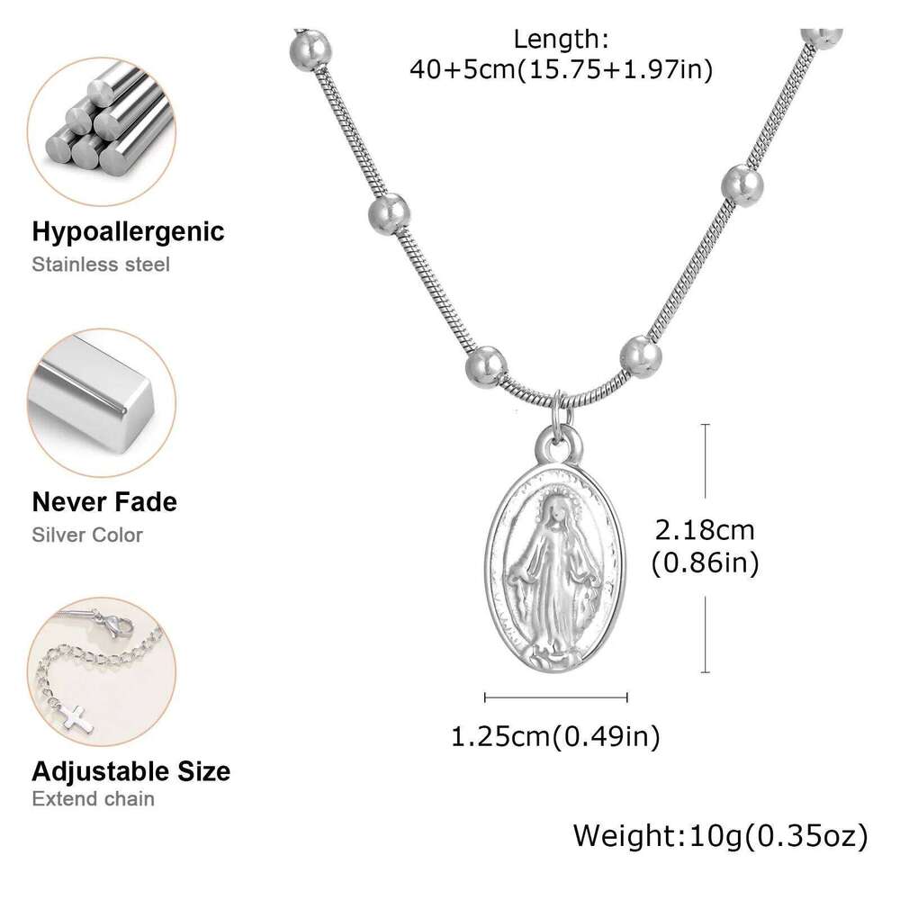 Stainless Steel Rosary Chain Virgin Mary Pendant Necklaces Faith Jewelry For Everyday Wear H260312