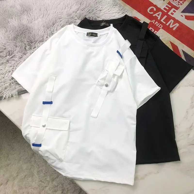 Japanese Function Summer Short-sleeved T-shirt Workwear Men Loose Casual Trend Fashion Drop Shoulder Personality Pockets Tops D260313