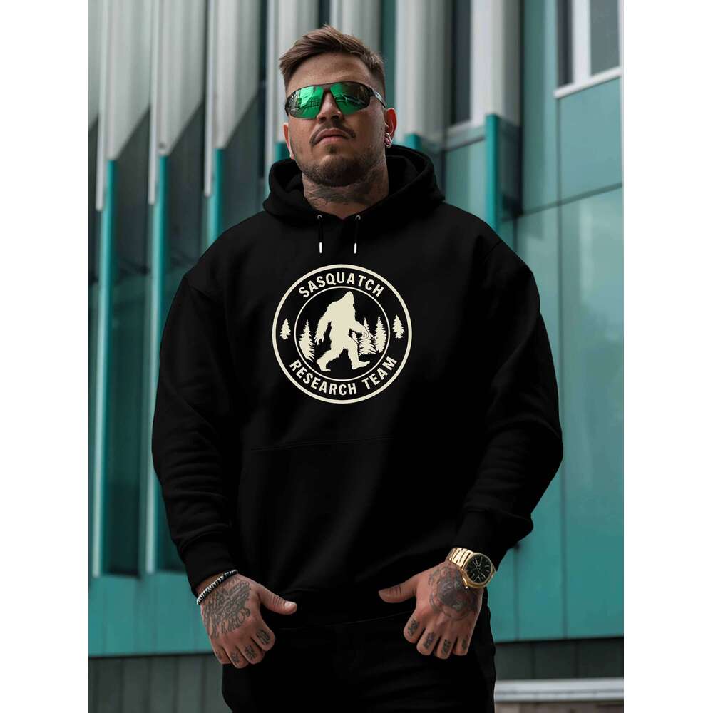 Top Pick Local Sasquatch Research Team Men's Hoodie - Red Fleece Fall Winter Plus Size Casual Pullover Z260314