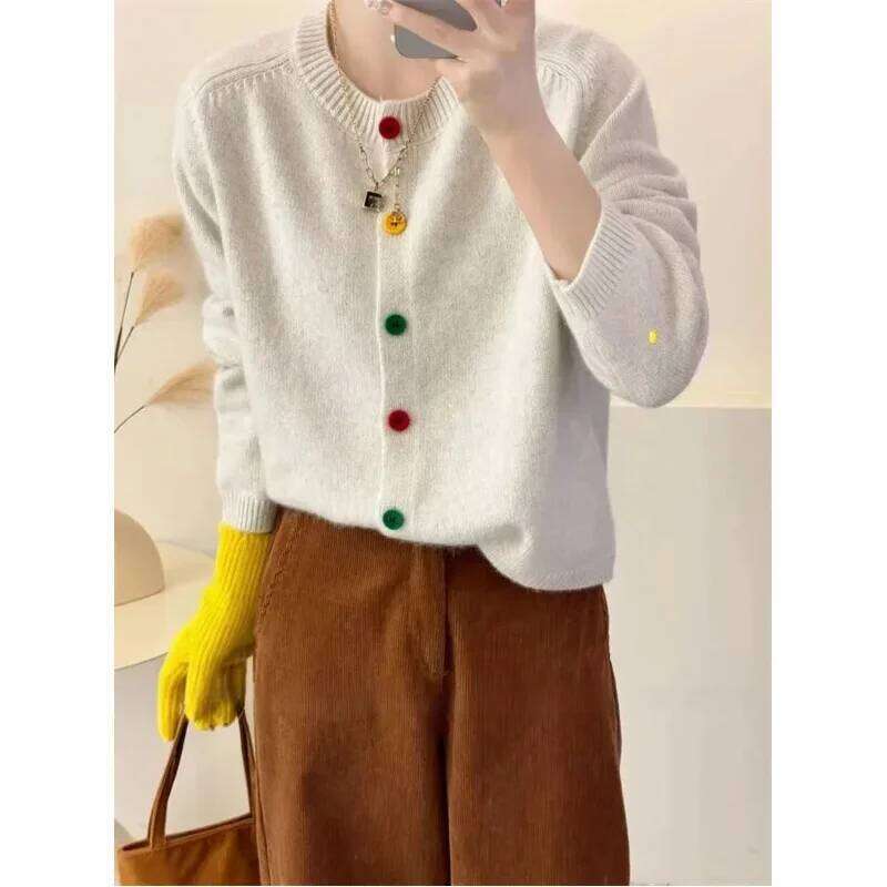 Japanese Sweet and Fresh Round Neck Colorful Button Knitwear Coat Academy Style Western Versatile Sweater Women's Cardigans Z260314