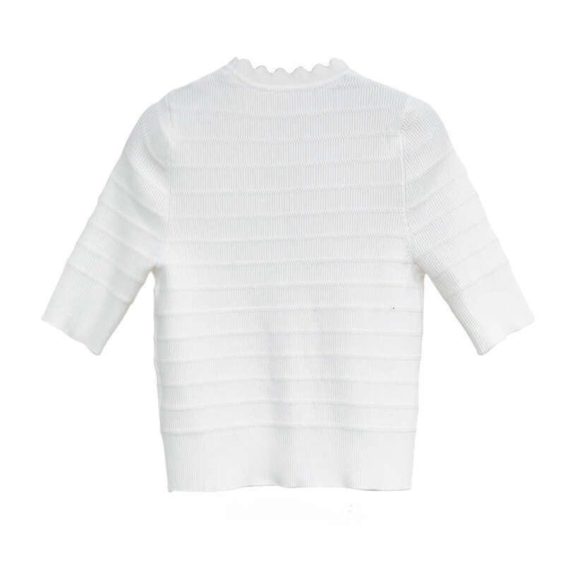 2026 designer women's niche exposed collar top summer V-neck short sleeved ice silk knitted cardigan short