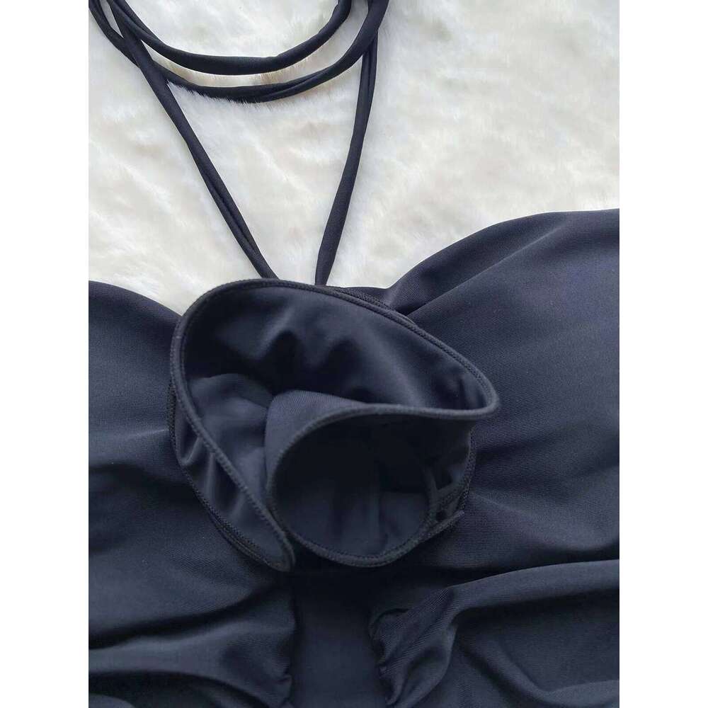 Sexy Black 3D Flower One Piece Swimsuit Female Bathing Monokini Swimwear 2026 New Hollow Out Swimming Suit for Women Y260303